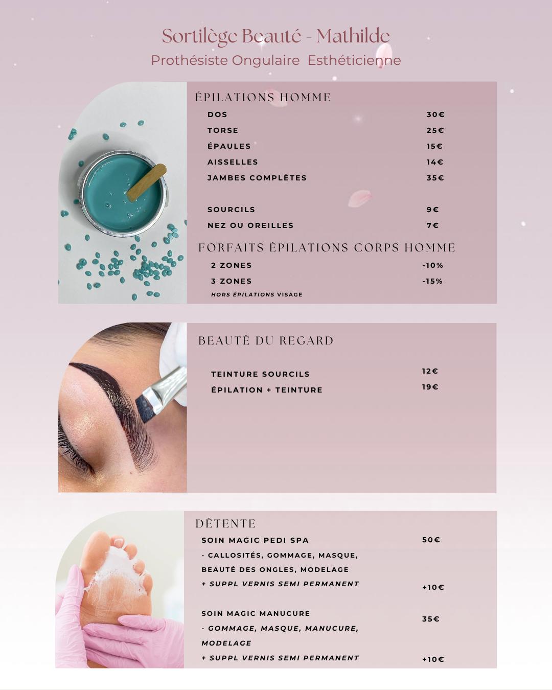 Tarifs épilations homme, beauté du regard et soins détente